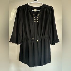 Faded Glory Women's Black Boho Renaissance Gothic Lace Up Peasant Top Blouse S